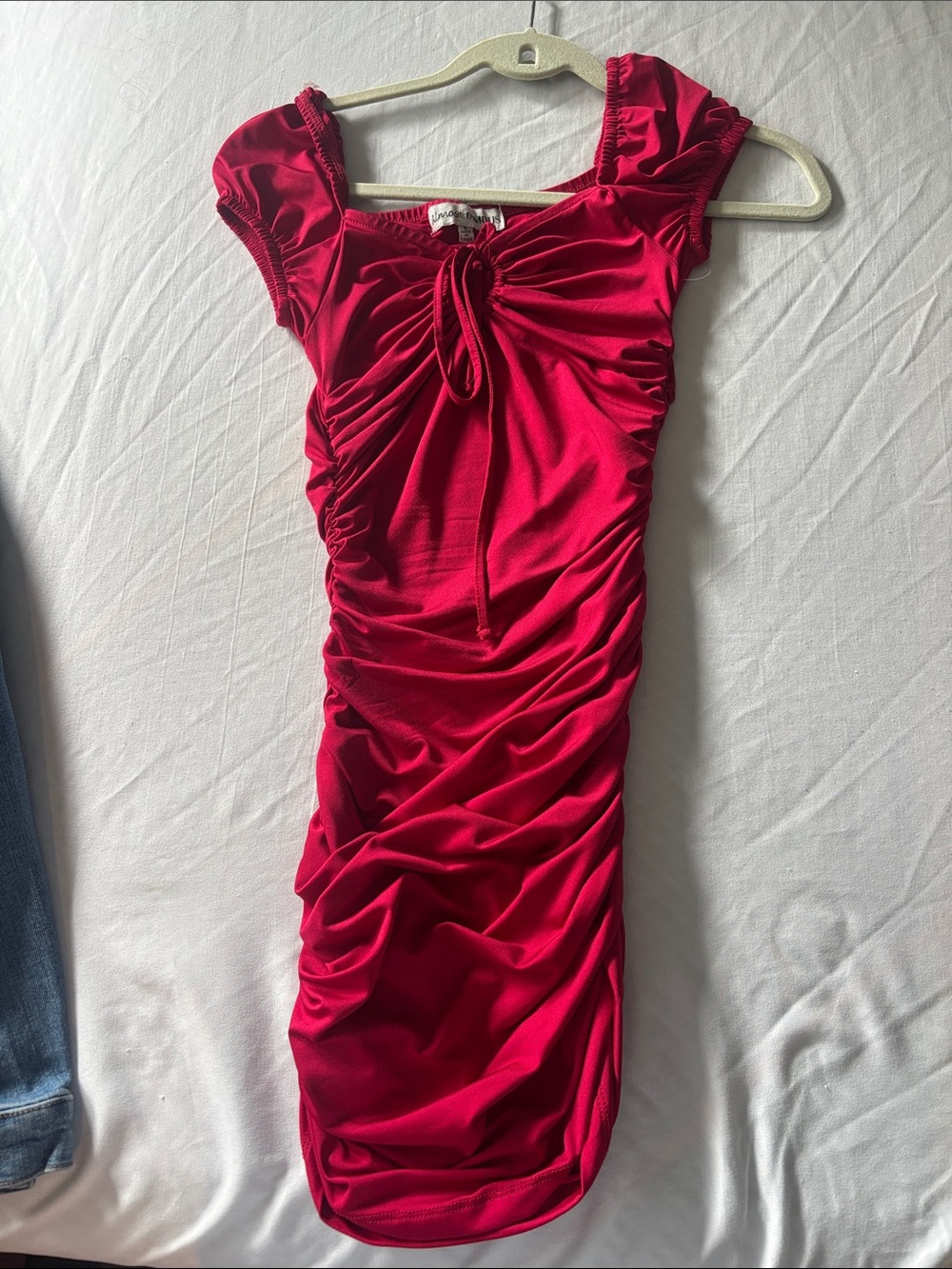 Almost Famous Red/Burgundy Ruched Mini Dress with Tie Front